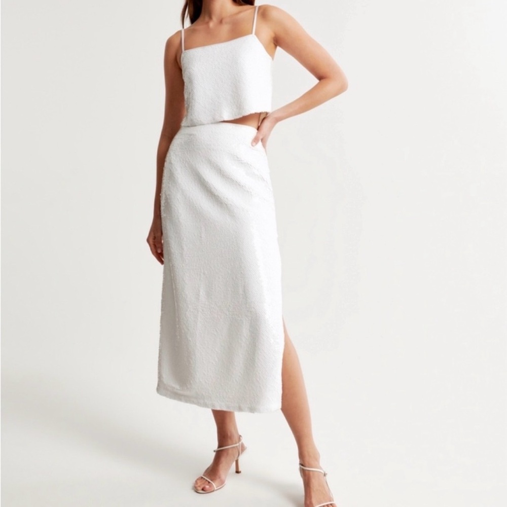 Abercrombie & Fitch white sequin maxi 
 skirt